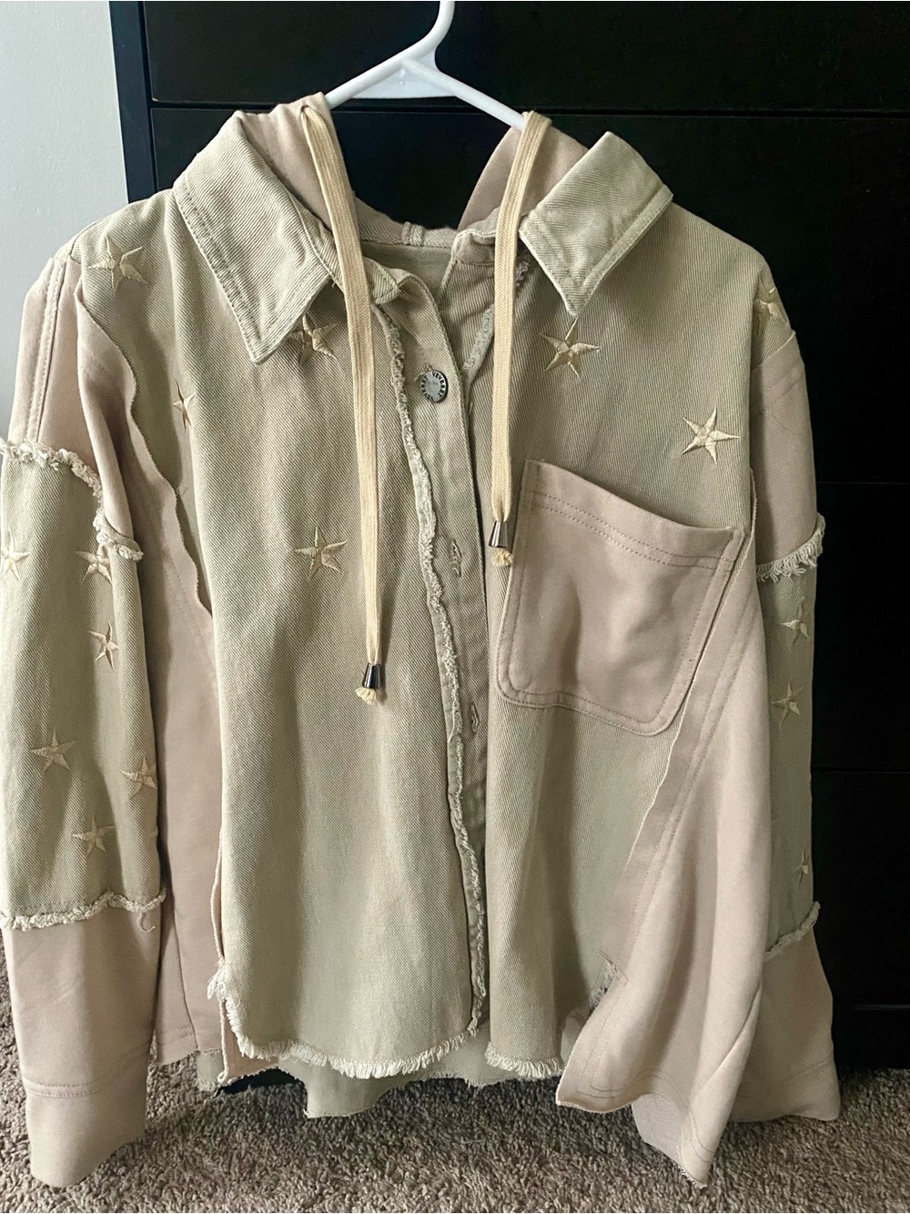 Star-Embroidered Utility Jacket in Beige